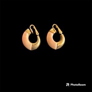 Vintage Trifari Gold and Pink Wide Hoop Earrings
